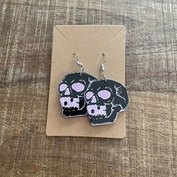 Pink And Black Skull Earrings
