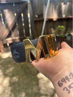 Authentic mcm belt reversible black and gold buckle