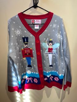 Vintage Nutcracker & Sugar Plum Fairy Holiday Ugly Sweater Kitschy Sz L