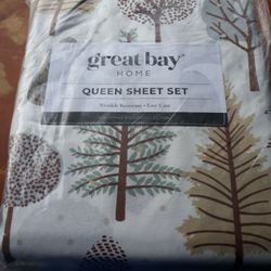 Great Bay Home 4 PC. Sheet Set Queen Size Mountain Ridge Collection. Perfect Christmas Gift