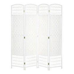4 Panel White Folding Room Divider Privacy Screen 5.6' Freestanding Partition
