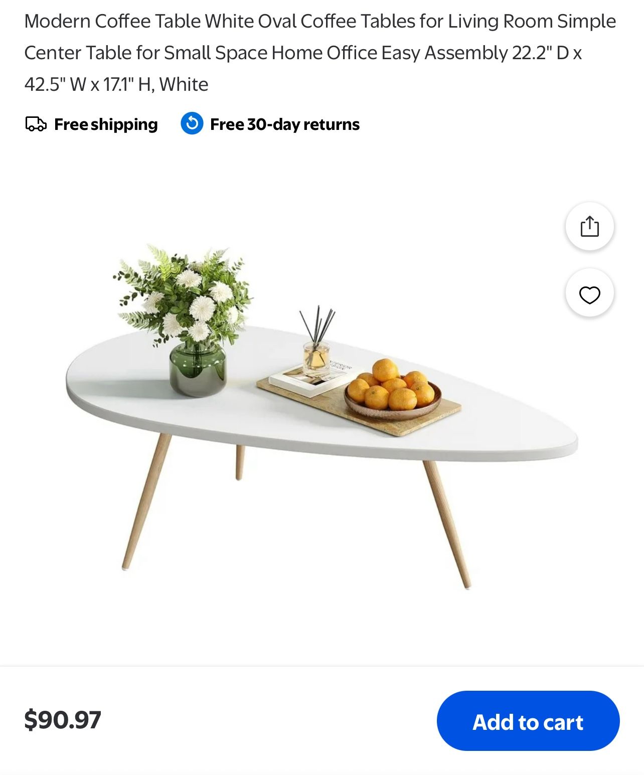 SAYGOER Modern Coffee Table White Oval  ** NEEDS ASSEMBLY **