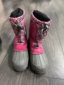 Kids Pink Plaid Snow Boots