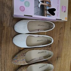 GIRLS SIZE 1 BALLET FLATS And GLITTER SANDALS USED GOOD CONDITION 