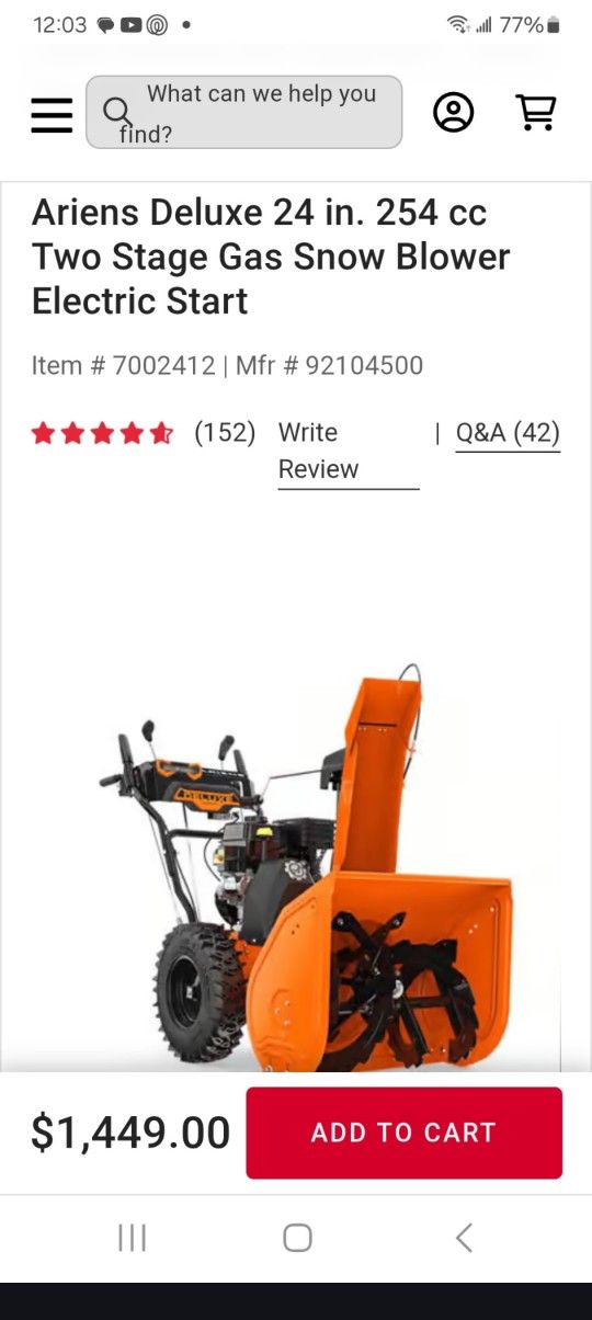 Snow Blower, Like New