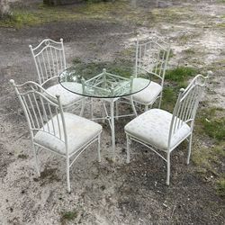 Cute Glass And Metal Table With 4 Chairs- Needs Work- Read Description 