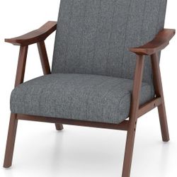 Mid Century Modern Accent Chair, Upholstered Lounge Armchair with Rubber Wood Frame, Comfy Reading Chair for Living Room, Bedroom, Office, Reception 