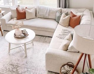 American Signature Ethan 2-Piece Sectional in Living Large White Fabric (Ivory)