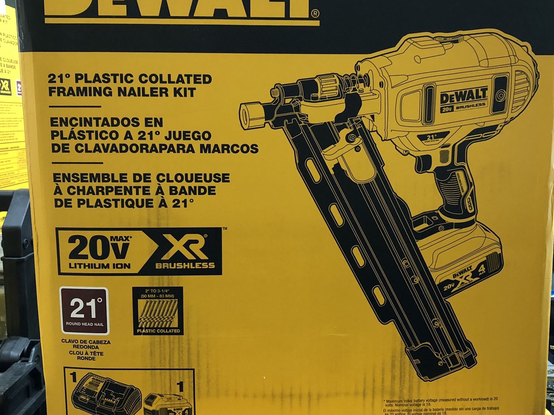 20-Volt MAX XR Lithium-Ion Cordless Brushless 2-Speed 21° Plastic Collated Framing Nailer with 4Ah Battery and Charger 20-Volt MAX XR Lithium-Ion Cordless Brushless 2-Speed 21° Plastic Collated Framing Nailer with 4Ah Battery and Charger
