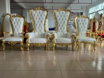 King chair white with gold