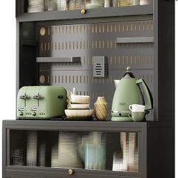 5-Tier Kitchen Storage Cabinet – Multifunctional Unit with Semi-Transparent Flip-Down Doors; Available in Two Styles; Suitable for Kitchen, Dining Roo