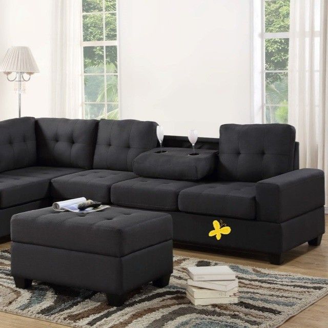 💕💕 SAME DAY and FAST DELIVERY 🚚🚚 BRAND NEW and IN BOX😍 Heights Gray Fabric Reversible Sectional With Storage Ottoman