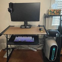 Glass Top Office Desk w/ 3 tier shelves
