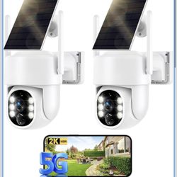 Solar Security Cameras Wireless Outdoor, 5G&2.4GHz Cameras for Home Security, 2K Solar Outdoor Camera, Color Night Vision, AI Human Detection, 2-Way T