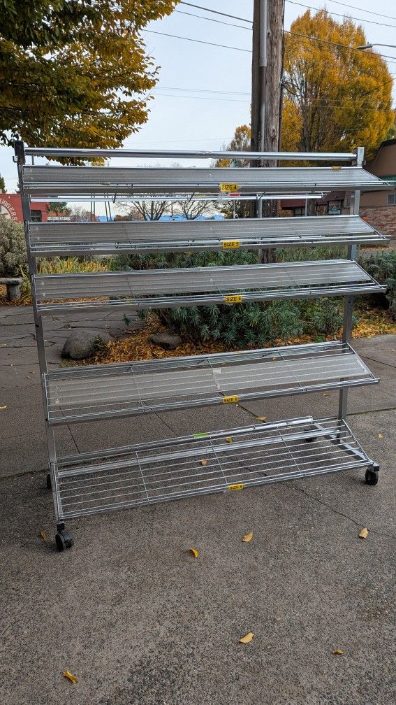 Retail Display Rack Shoe Shelving Shelf Heavy Duty Metal Rolling Wheels