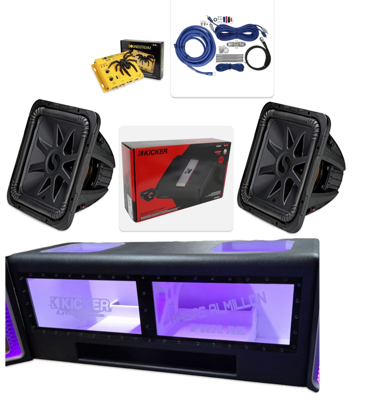 NEW POWERFUL BASS PACKAGE KICKER AUDIO BIG CUSTOM PORTED BOX RGB LIGHTS INSTALLED