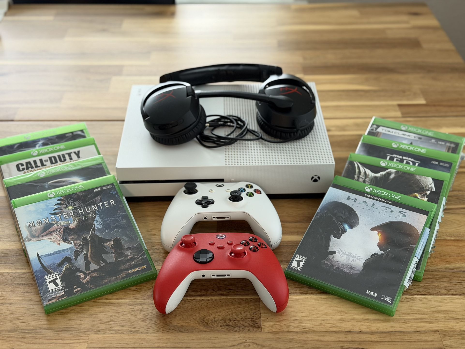 Xbox One S Bundle โ 2 Controllers (Rechargeable) + Headset + Games | Ready to Play
