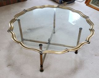 Vintage 1970s Hollywood Regency Scalloped Brass Coffee Table