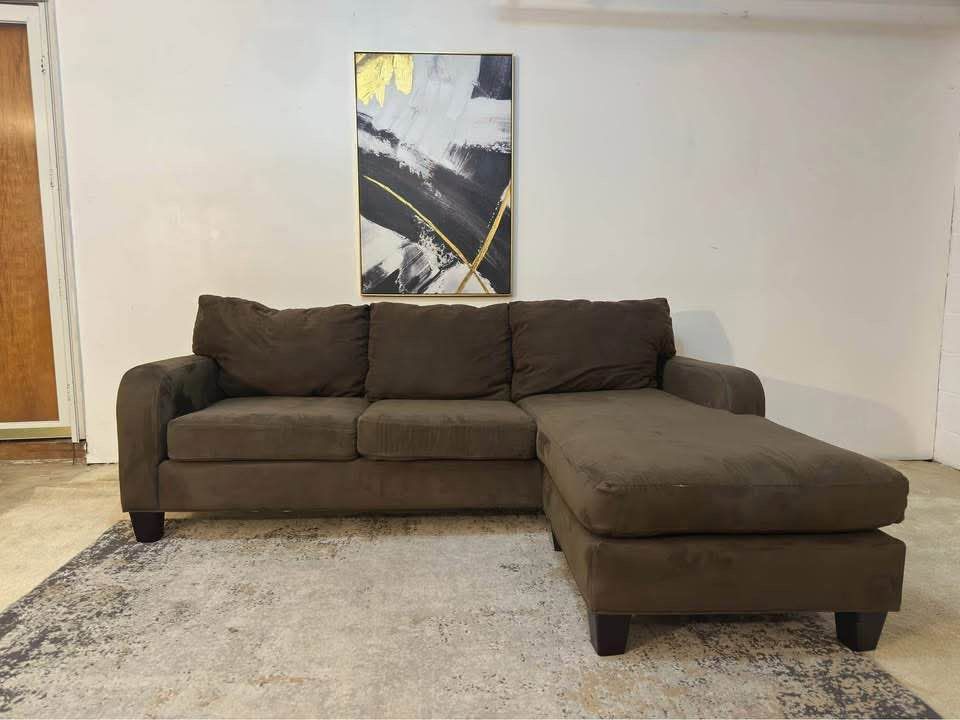 Brown Suede 3-Seater Sectional Sofa
