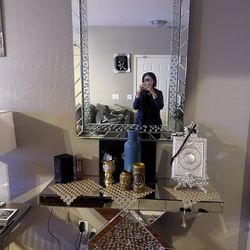 Mirror And Glass Vanity Table Set