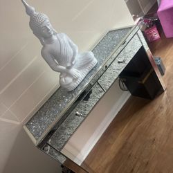 Faux Mirrored Diamond Table Console 