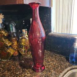 Ruby Red Glass Vase Made In Spain 16 Heigth