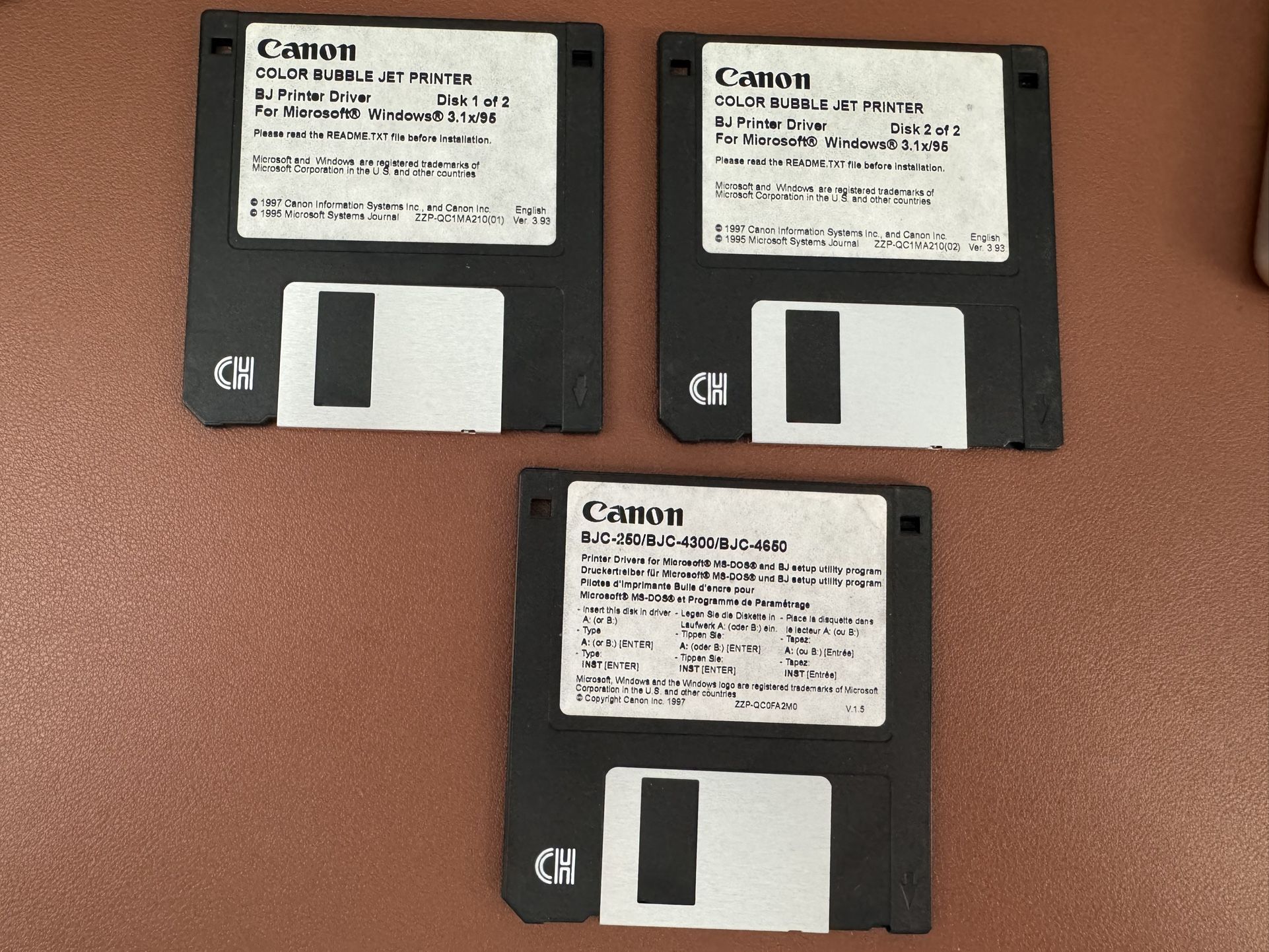 Canon BJC Printer Drivers BJC-250/BJC-4300/BJC-4650 3.5" Disks Win 3.1/95/DOS