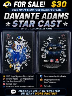🏈 Davante Adams Star Cast Insert – 2025 Topps Signature Class Football – $30 🏈