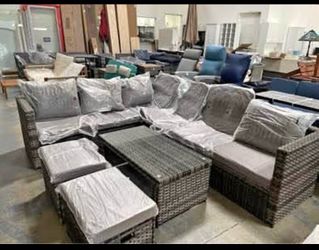 Assembled New 6 Piece Outdoor Patio Furniture Set with Glass Table Stools Wicker Rattan Outdoor Sofa