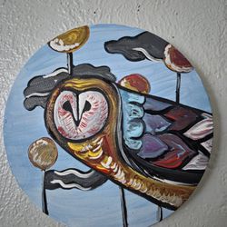 Crazy Unusual Owl Abstract Painting  6x6 Canvas Acrylic Painting 
