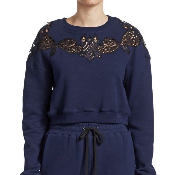Jonathan Simkhai lace appliqu embroidered crop sweatshirt sweater size S small Jonathan Simkhai lace appliqu embroidered crop sweatshirt sweater size S small