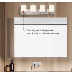 Design House 578849 Dane Traditional 4-Light Indoor Bathroom Vanity Light Dimmable Frosted Glass for Over The Mirror, Satin Nickel