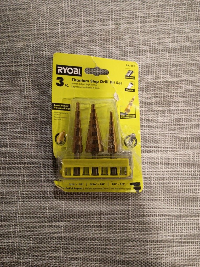 Ryobi Titanium Step Drill Bit Set Three Piece Brand New