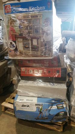 Pallet with basket ball goals,kids kitchen, treadmill and more