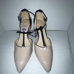 IMPO TISHA Strap Heels Black & Beige Metal Leather Size 8.5