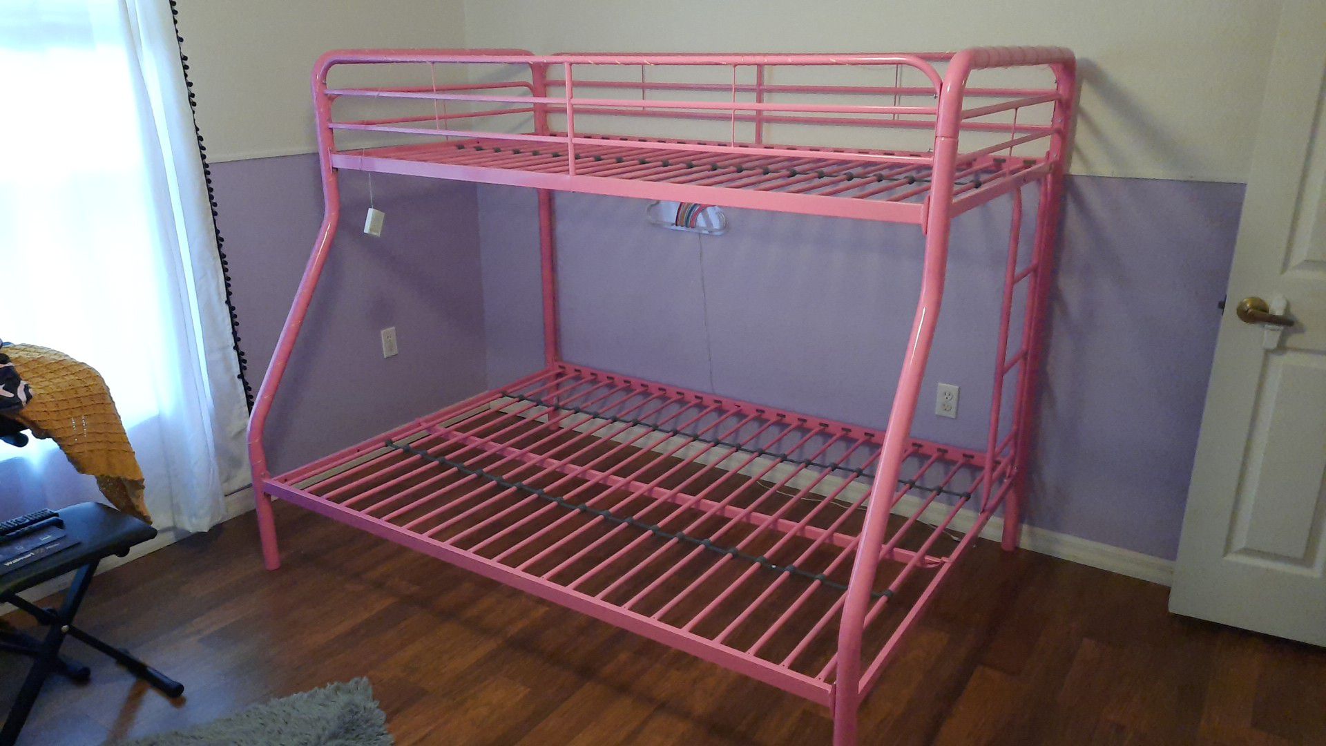 Girls Pink metal frame twin and full size bunk beds