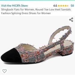 Micifa Slingback Flats For Women Grey Fabric Size 7.5