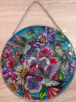 Stunning Hand Painted Suncatcher,  Hummingbirds