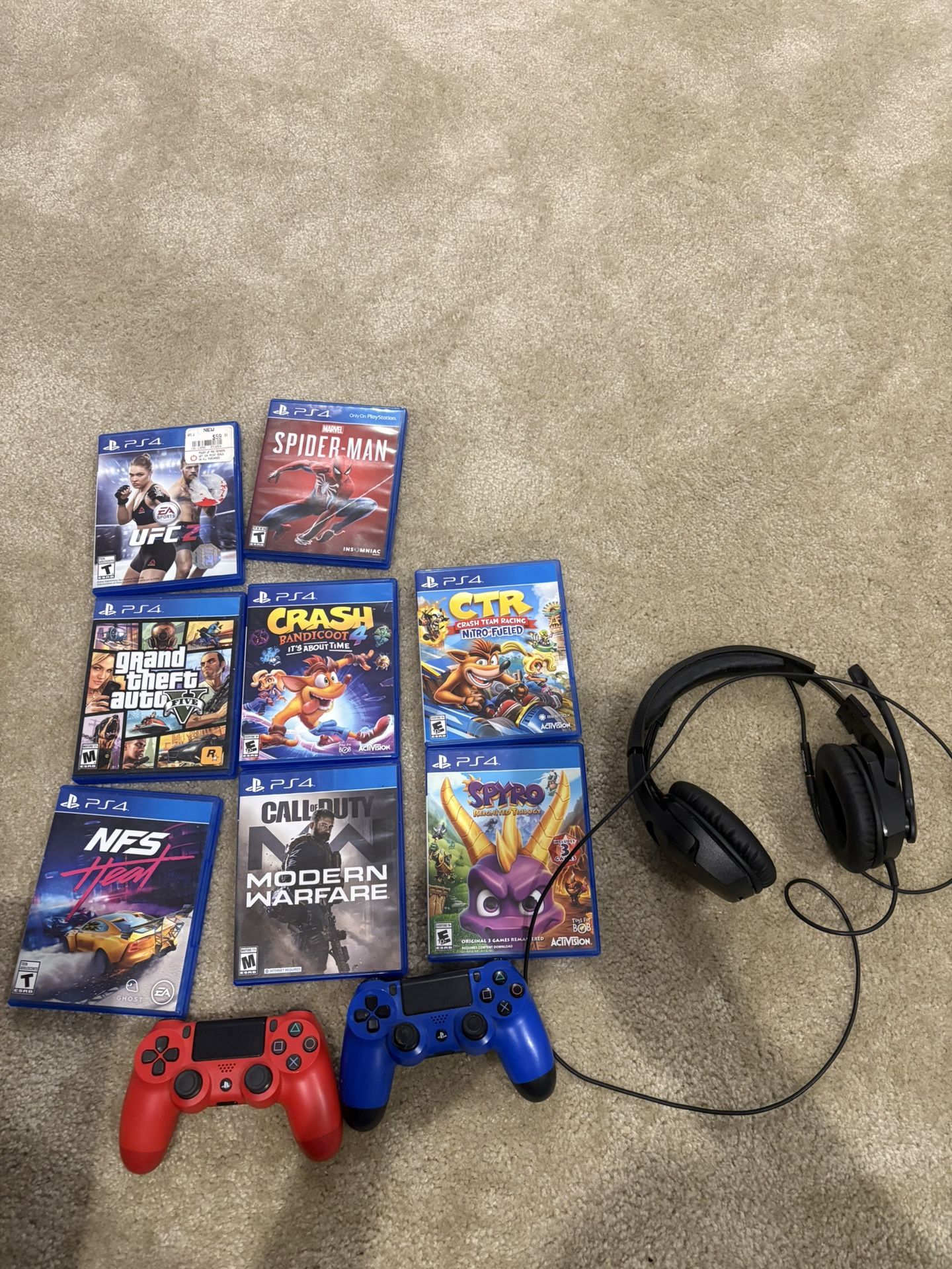 8 PS4 games, 2 PS4 controllers, and a HyperX stinger Gaming Headset