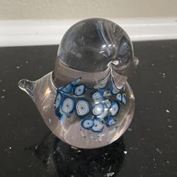 Vintage Murano Style Blue and White Milifiory Art glass Bird Figurine Paperweight 3”