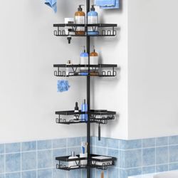 Adjustable black shower caddy - no drill- new