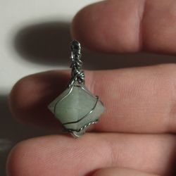 Natural Nephrite Jade Pyramid Pendant (Partial Sterling)