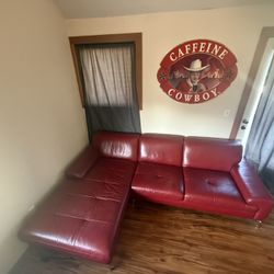 MAKE AN OFFER! - Kasala Red Leather Sectional with Chaise – Modern, Clean, Great Condition 
