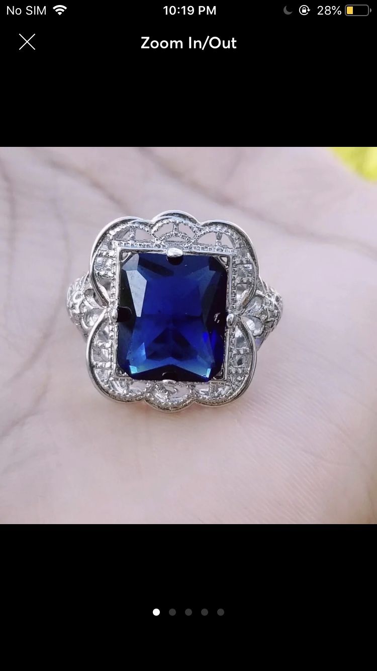 Sterling silver plated plated blue sapphire ring