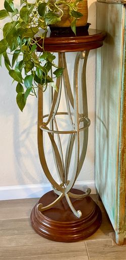Vintage Maitland Smith 43” T Pedestal Plant Stand Wood & Metal