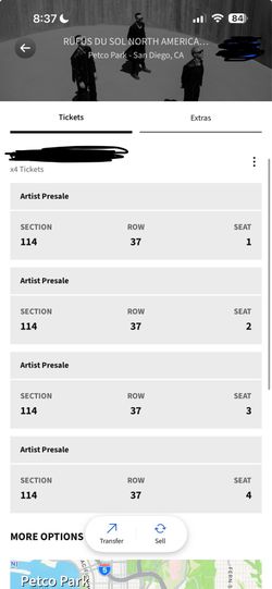 Rufus Du Sol Tickets (4 Total Section 114)