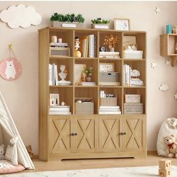 FINETONES Kids Bookshelf with Doors, Bookshelf for Kids Room