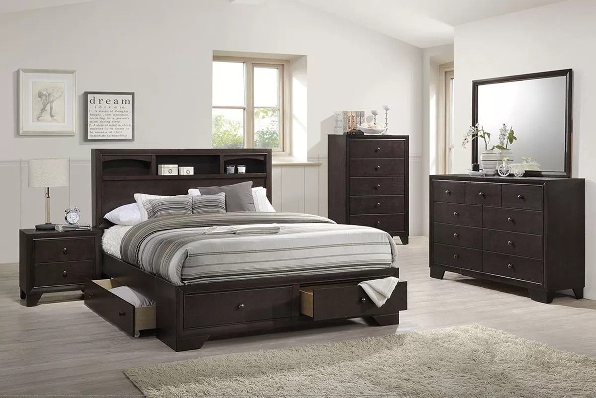 Brand New Espresso 4pc Queen Bedroom Set (Available In Eastern King)
