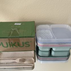 New 4 Pack Lunch Box Stackable Containers 3 Compartment Meal Comes With Spoon Fork And Chopsticks BPA FREE 