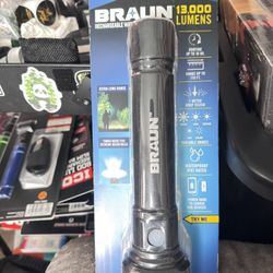 Braun 13,000 Lumens Rechargeable, And Waterproof Flashlight